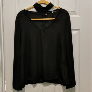 Black high low blouse  top with collar Sz XL